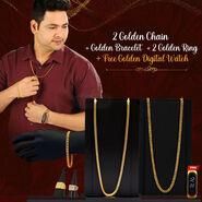 Luxury Combo Pack: 2 Chains, 1 Bracelet, 2 Rings + Free Digital Watch